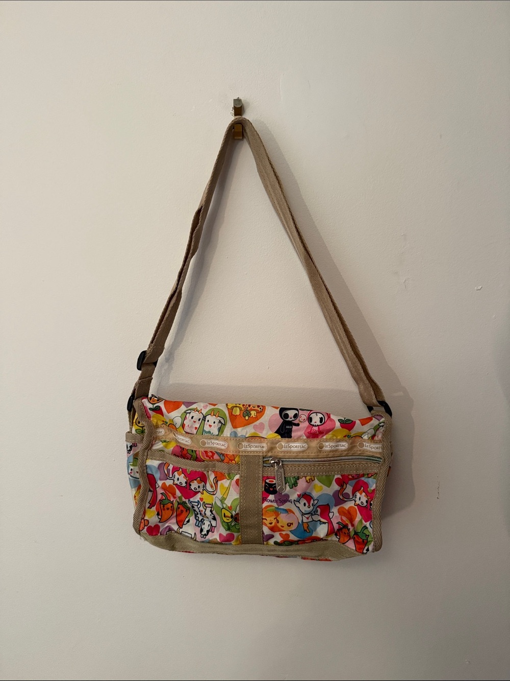 tokidoki Beige Strap Multicolor Character Print Crossbody Bag